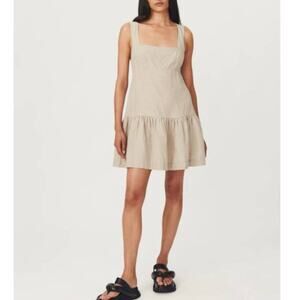 ROWIE Leonie Linen Mini Dress Size Small in Almond Tan Beige
